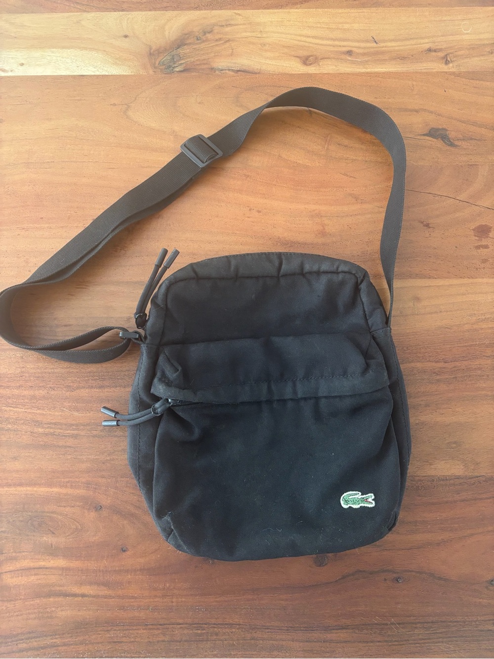 Lacoste Black Small Crossbody Messenger Bag with Green Crocodile Logo